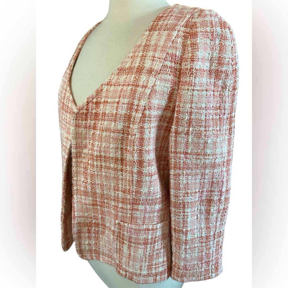 Talbots Orange,Pink & Cream Tweed Open Blazer w/pockets & Cropped Length Size 14 - Picture 5 of 17